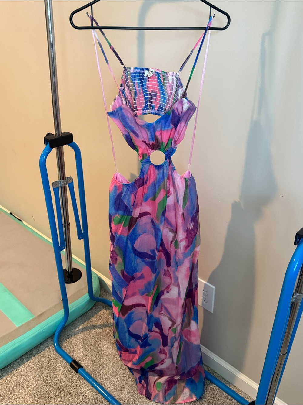 Wonen’s Pink & Purple  Watercolor One-Piece Dress with Cutout
